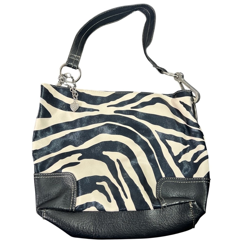 Chic Zebra Print Shoulder Bag Black White Faux Leather Hobo Purse Handbag